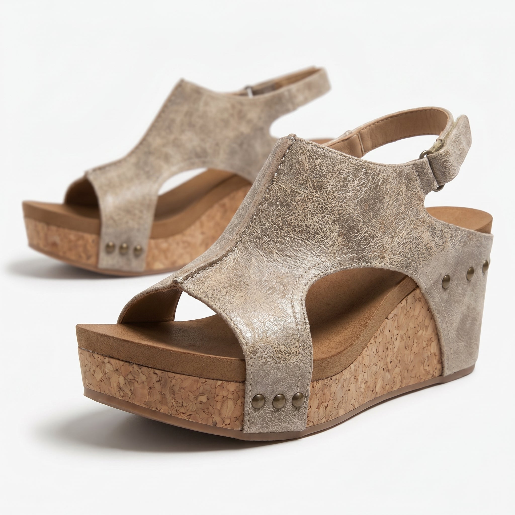 Valery - Women's Open Toe Wedge Sandals - Sandals - Beige - Taylor & Bennett