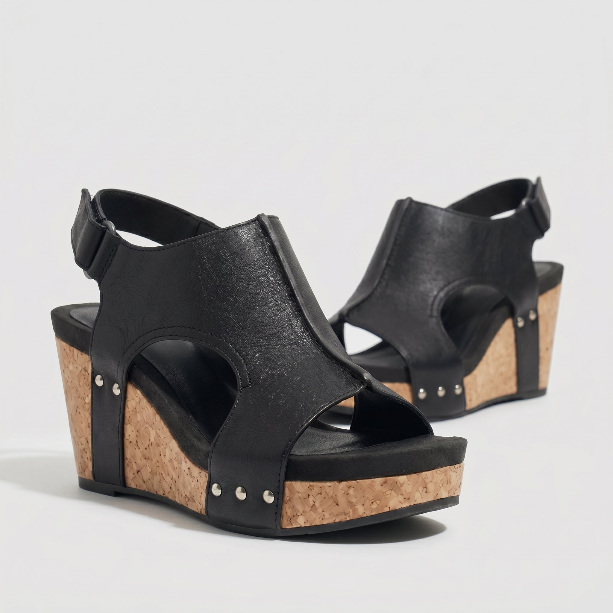 Valery - Women's Open Toe Wedge Sandals - Sandals - Black - Taylor & Bennett