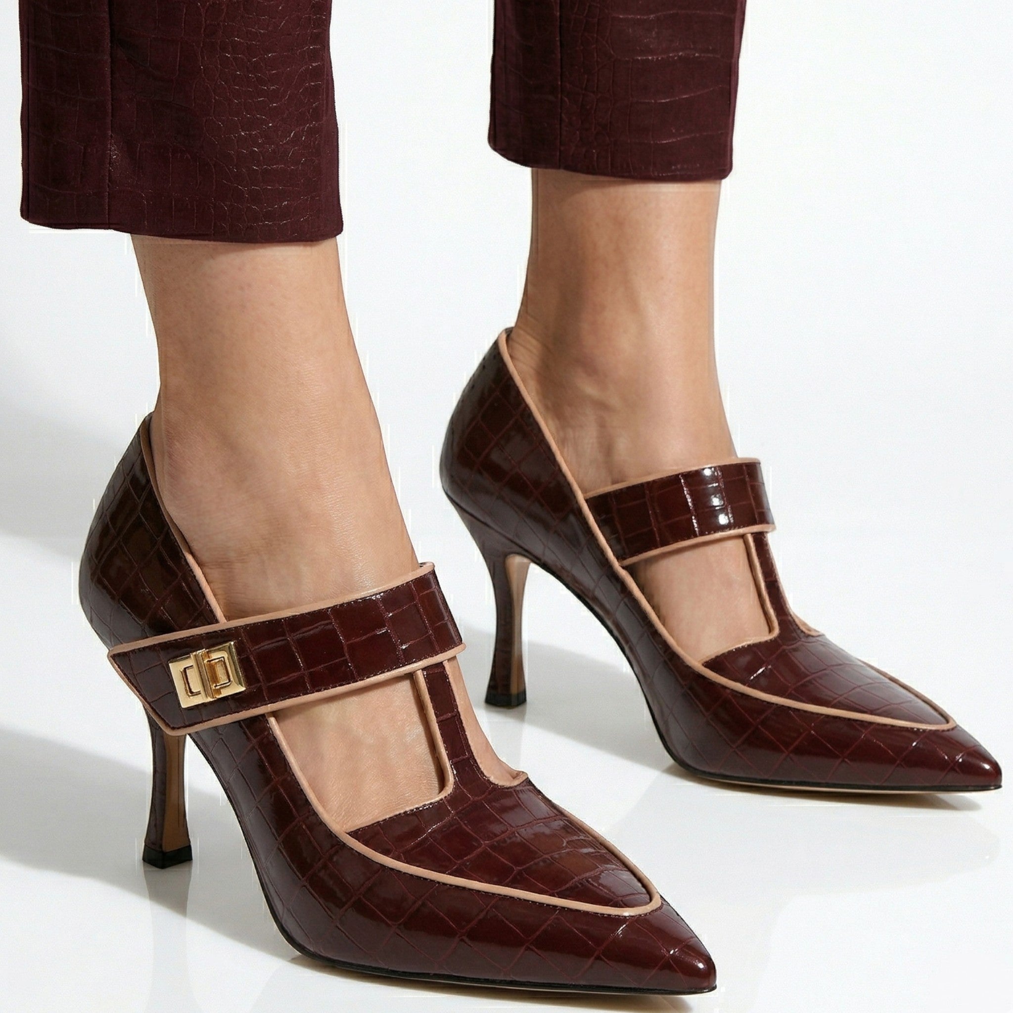 Vivian - Women's Pointed Toe Mary Jane Heels - Sandals & Slides - Burgundy - Taylor & Bennett