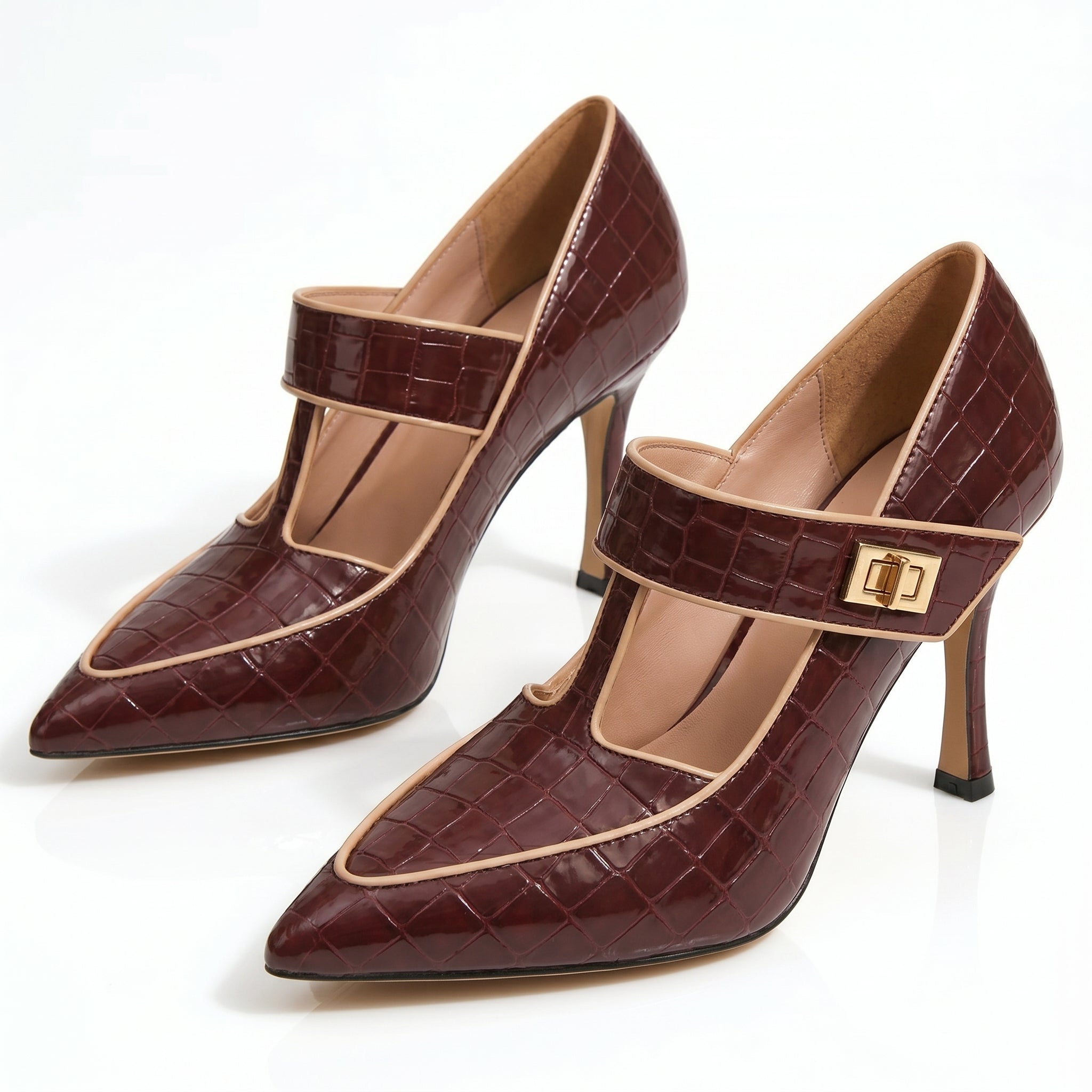 Vivian - Women's Pointed Toe Mary Jane Heels - Sandals & Slides - Burgundy - Taylor & Bennett