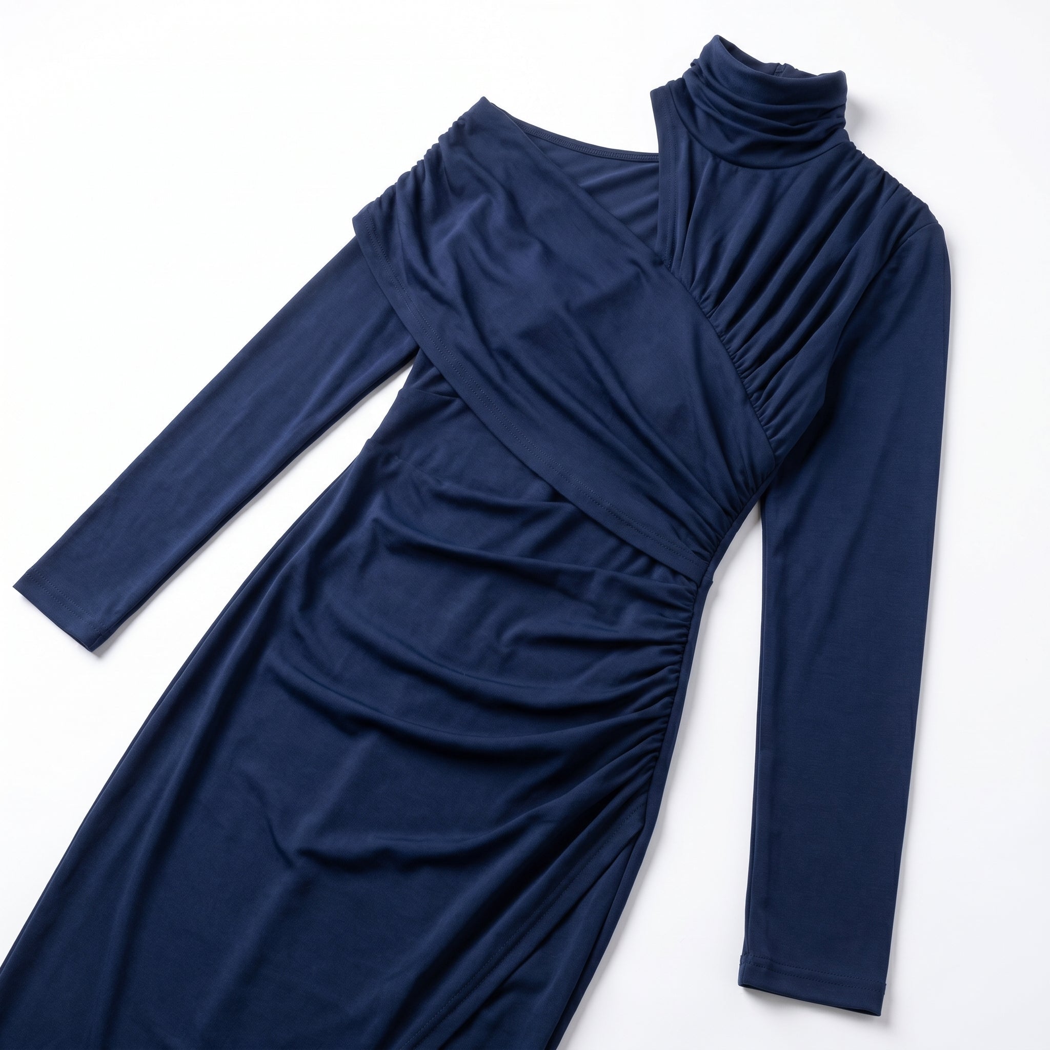 Vivienne - Women's Evening Boycon Turtleneck Midi Dress - Dress - Navy Blue - Taylor & Bennett