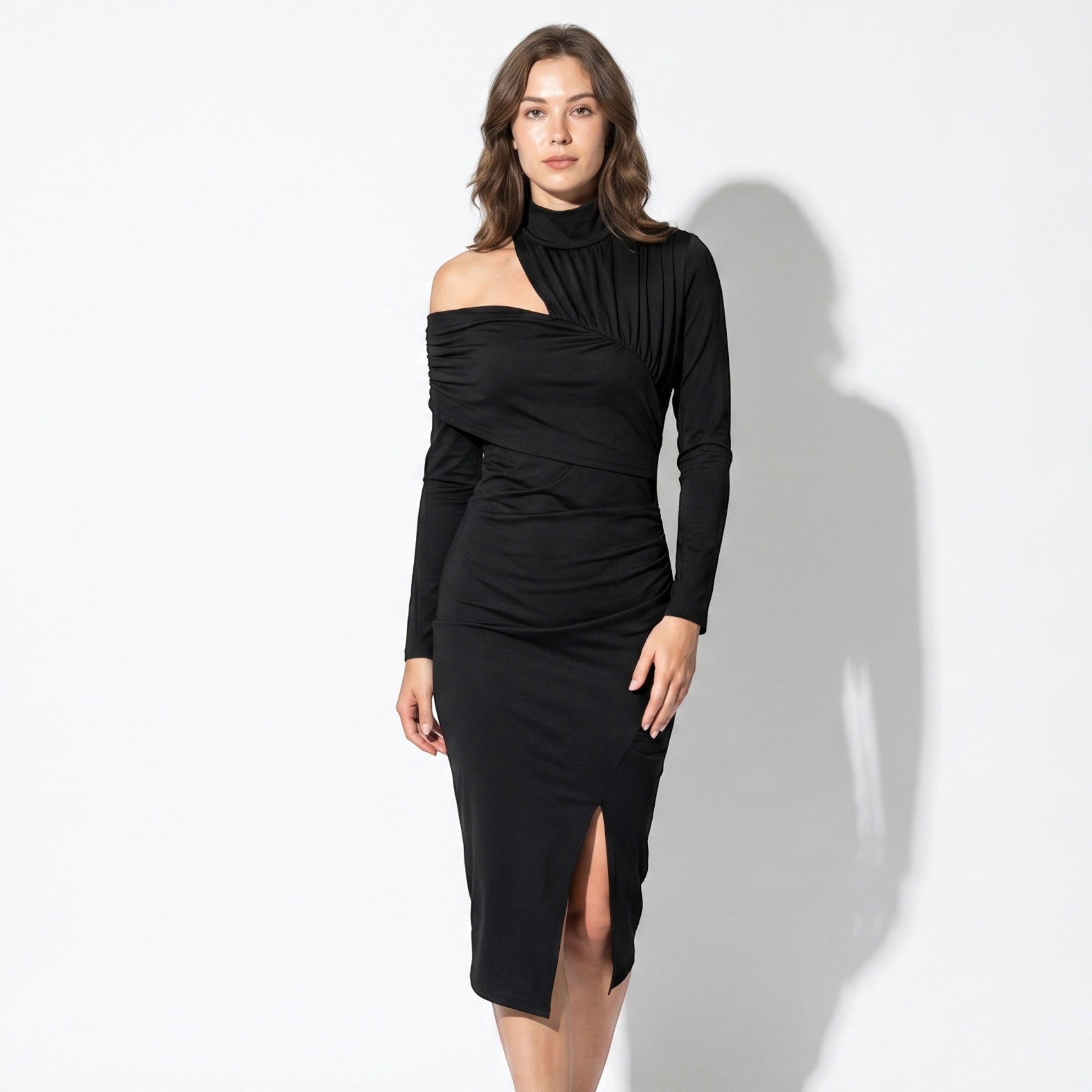 Vivienne - Women's Evening Boycon Turtleneck Midi Dress - Dress - Black - Taylor & Bennett