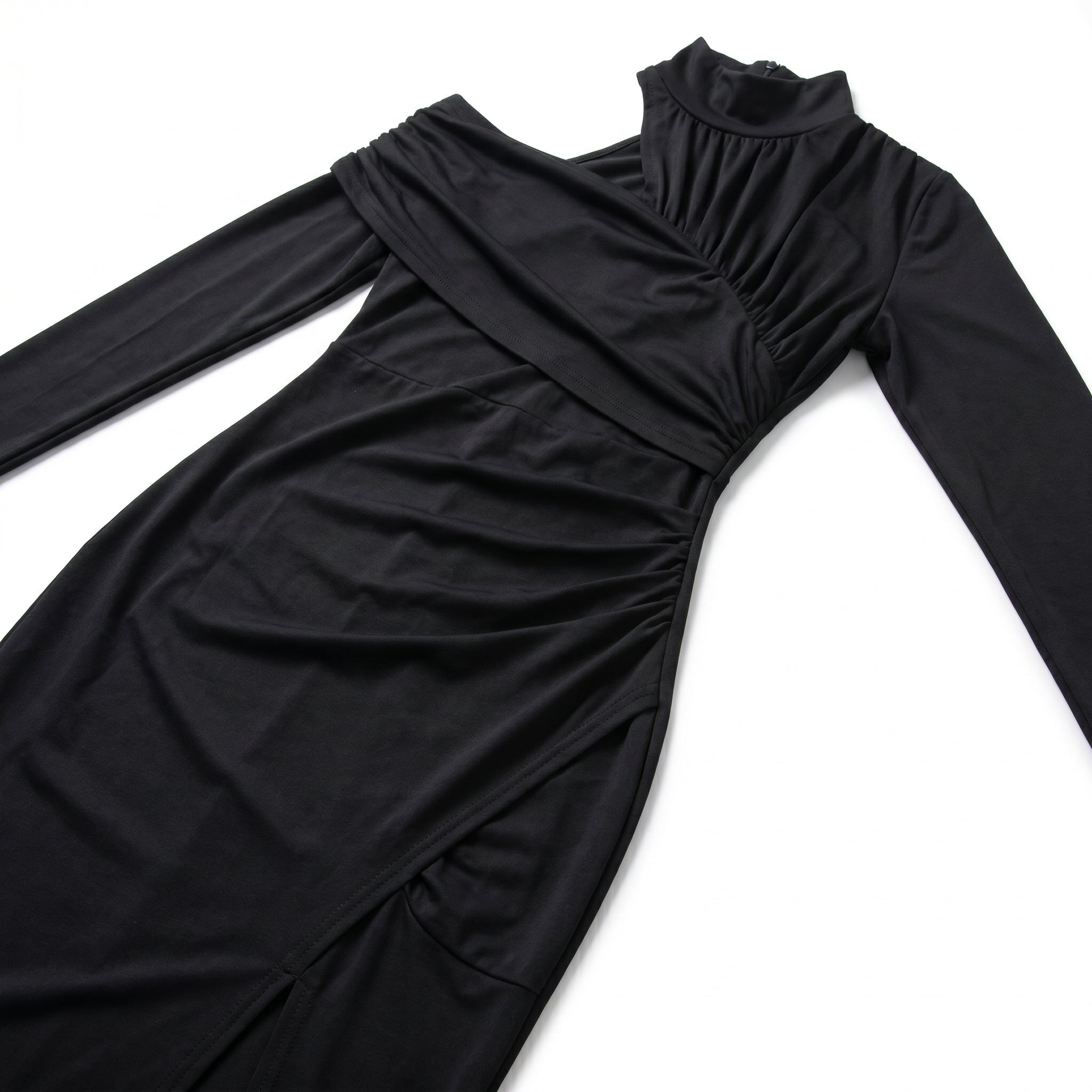 Vivienne - Women's Evening Boycon Turtleneck Midi Dress - Dress - Black - Taylor & Bennett