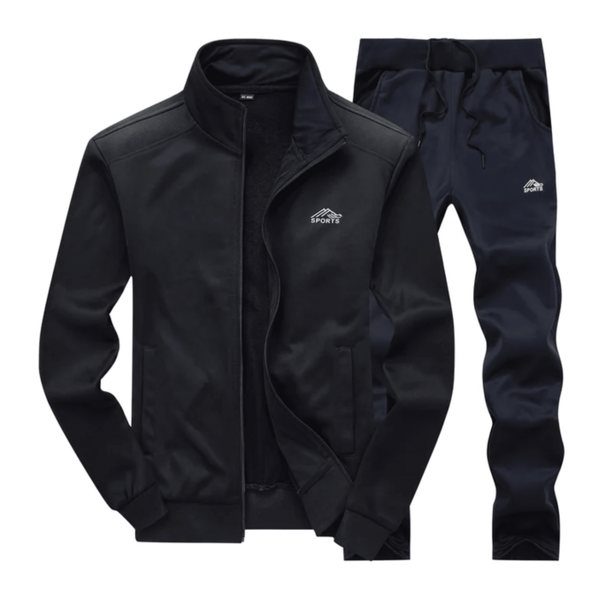 Wilhelm - Men's Two-Piece  Stand Collar Full Zip Tracksuit Set - Outfit Sets - Black - Taylor & Bennett