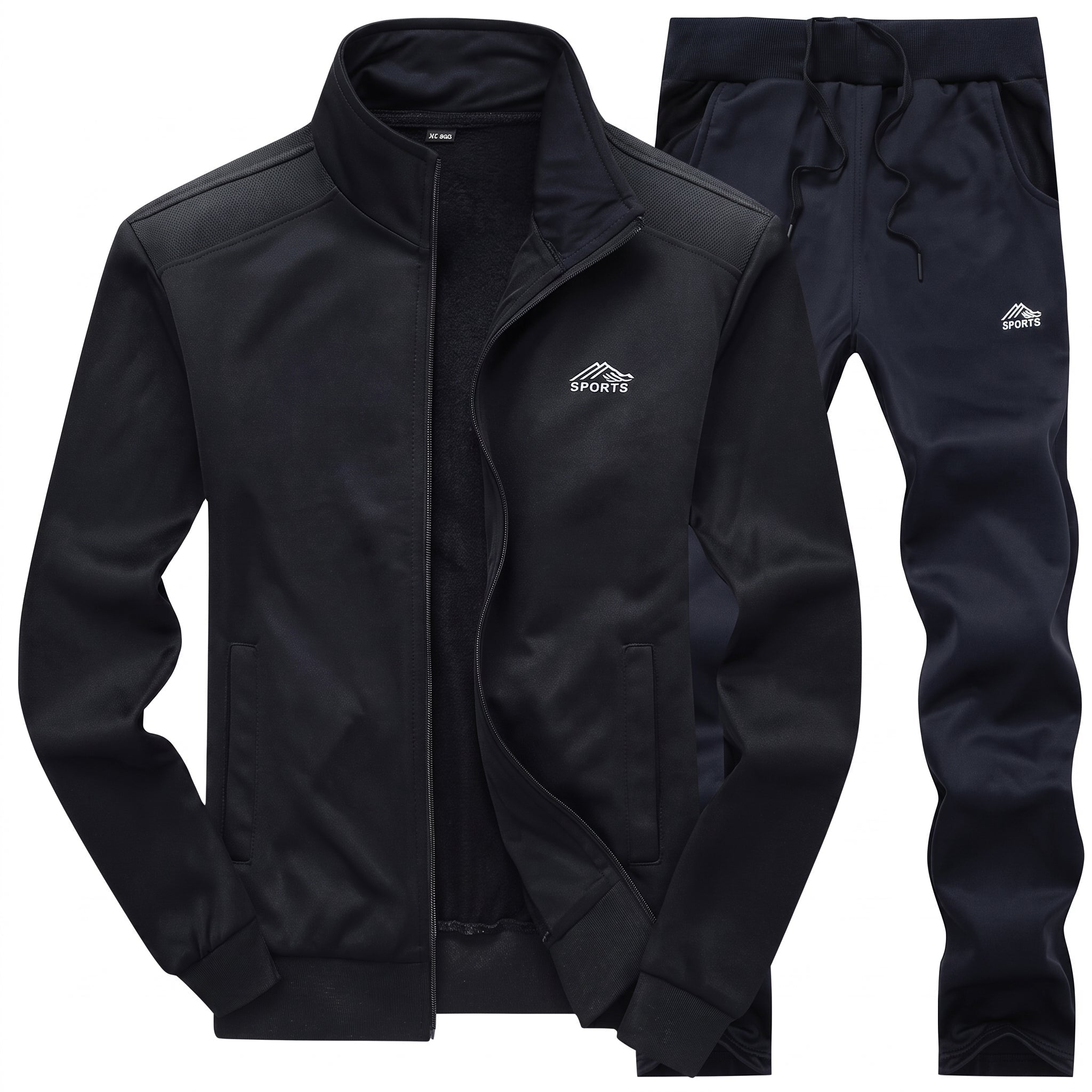 Wilhelm - Men's Two-Piece  Stand Collar Full Zip Tracksuit Set - Outfit Sets - Black - Taylor & Bennett