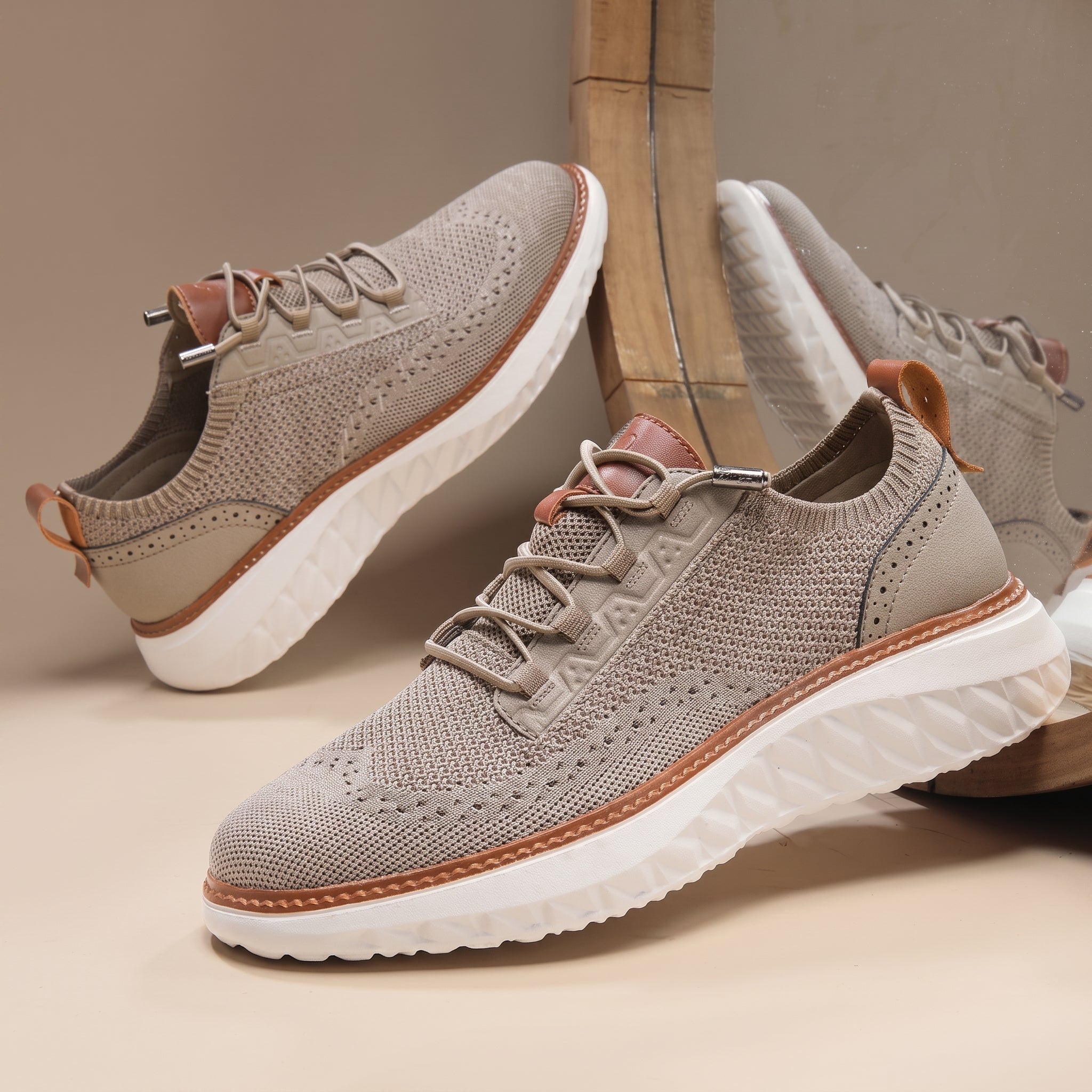 William - Men's Orthopaedic Mesh Cushioned Sole Trainers - Trainers - Beige - Taylor & Bennett