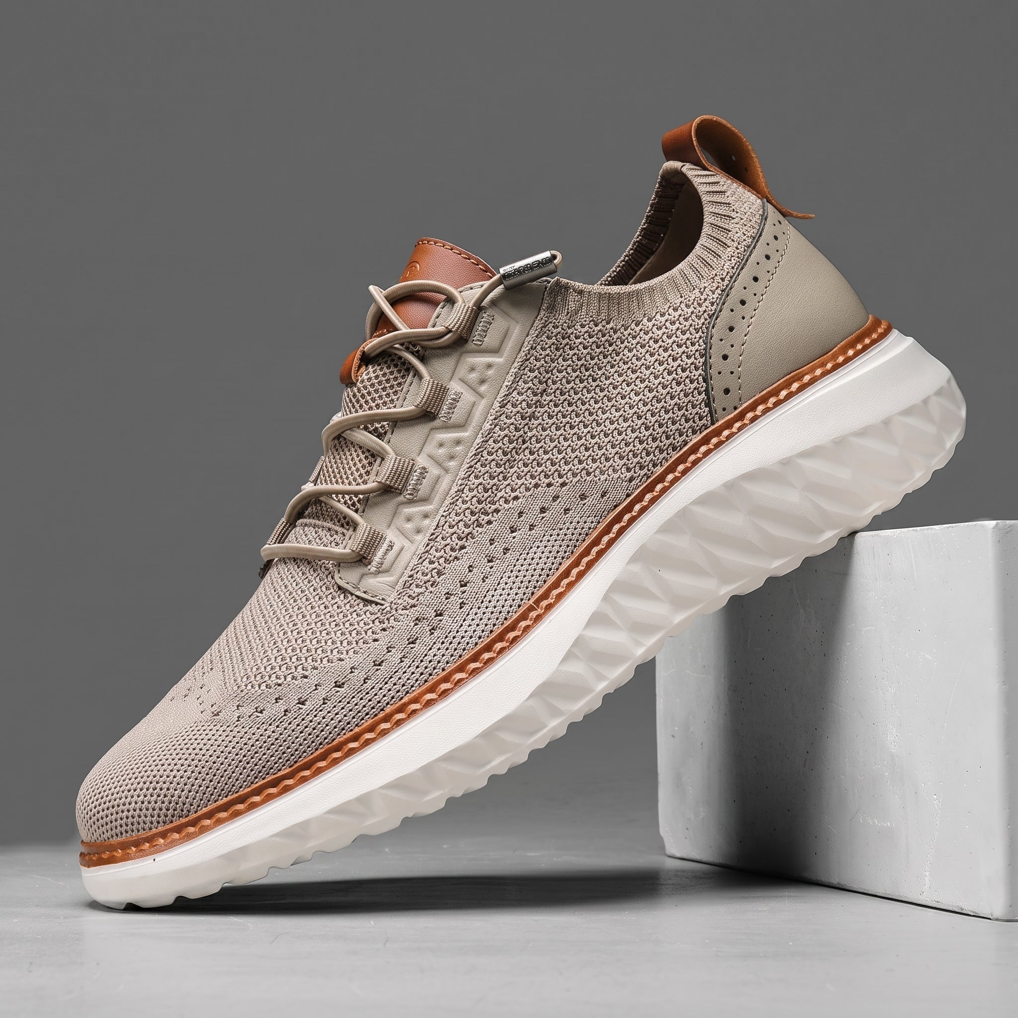 William - Men's Orthopaedic Mesh Cushioned Sole Trainers - Trainers - Beige - Taylor & Bennett