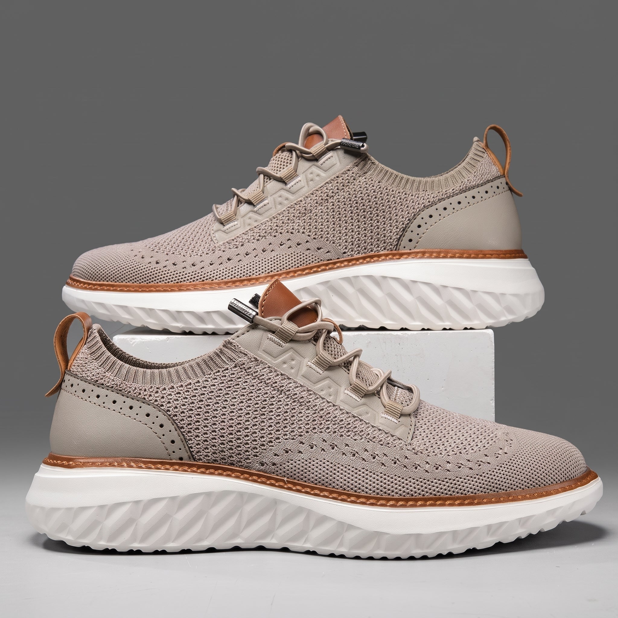 William - Men's Orthopaedic Mesh Cushioned Sole Trainers - Trainers - Beige - Taylor & Bennett
