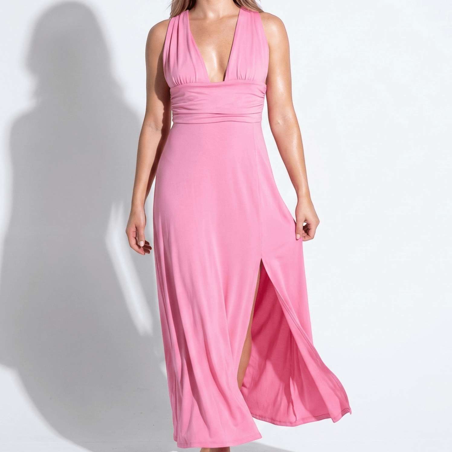 Women's Summer Party Plunge Maxi Dress with High Split - Maxi Dress - Pink - Taylor & Bennett