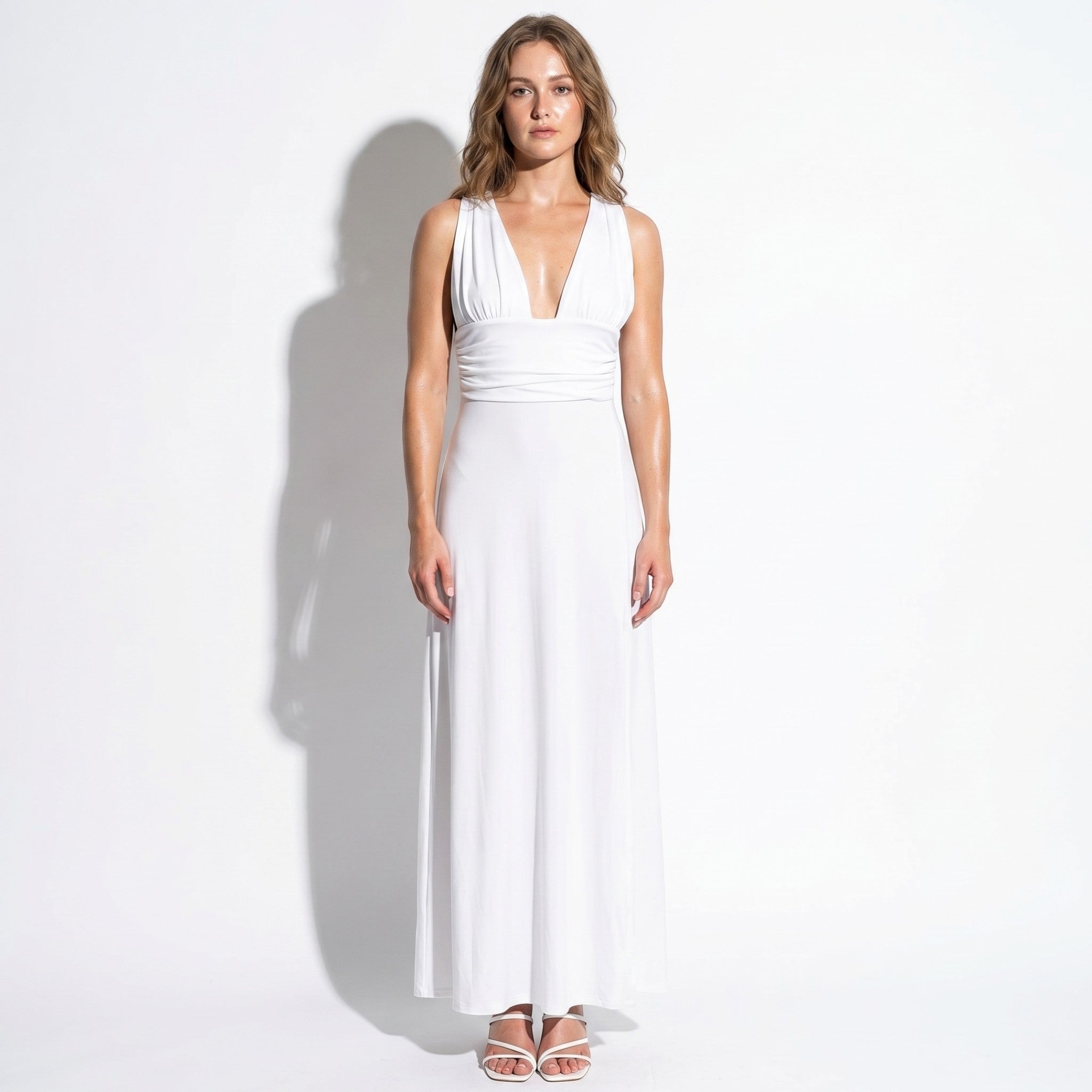 Women's Summer Party Plunge Maxi Dress with High Split - Maxi Dress - White - Taylor & Bennett