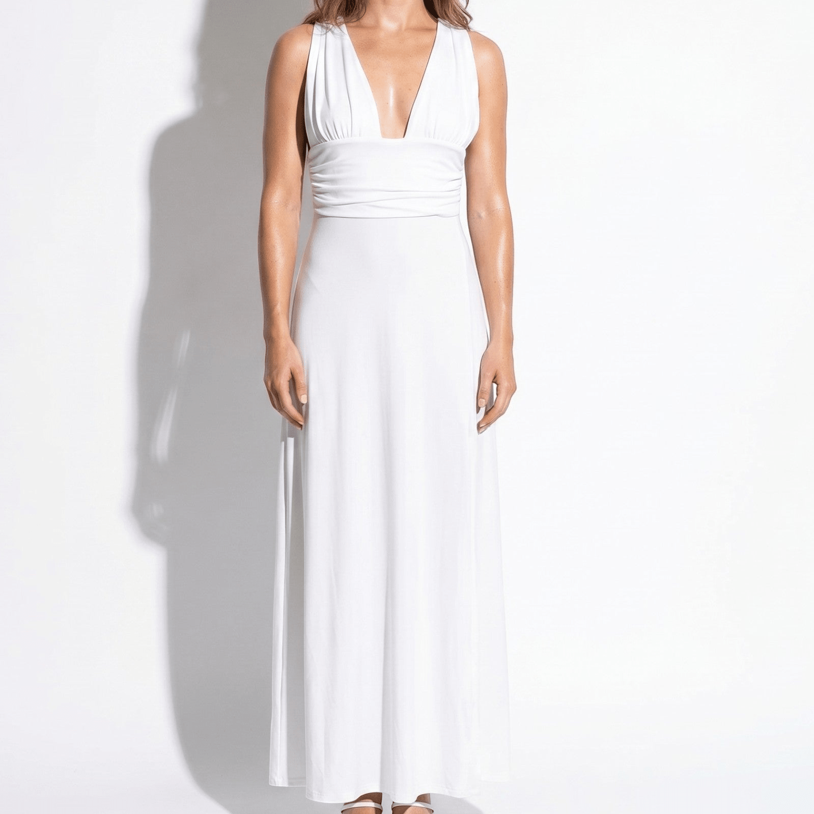 Women's Summer Party Plunge Maxi Dress with High Split - Maxi Dress - White - Taylor & Bennett
