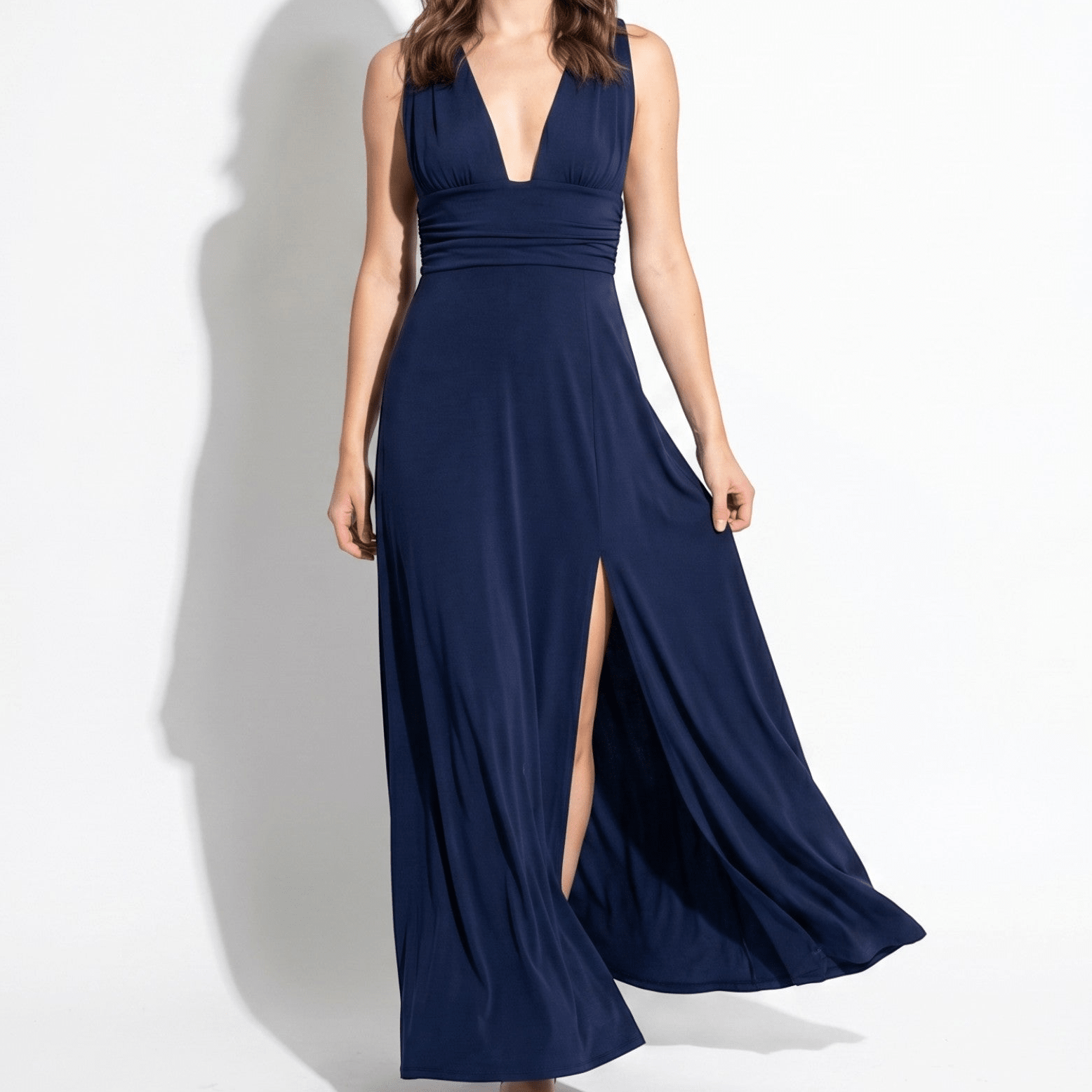Women's Summer Party Plunge Maxi Dress with High Split - Maxi Dress - Navy Blue - Taylor & Bennett