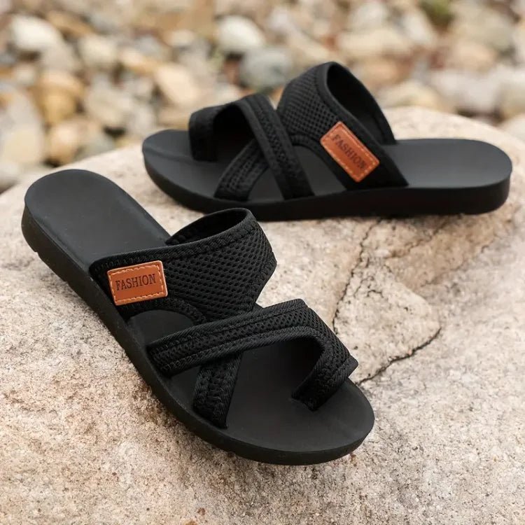 Zara - Women's Orthopaedic Cross Strap Flat Sandals - Sandals - Black - Taylor & Bennett
