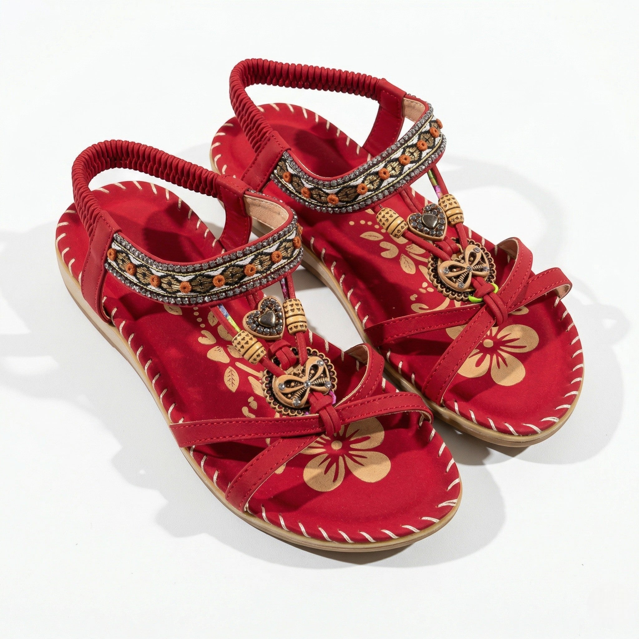 Zoe - Women's Boho Flat Sandals - Sandals - Red - Taylor & Bennett