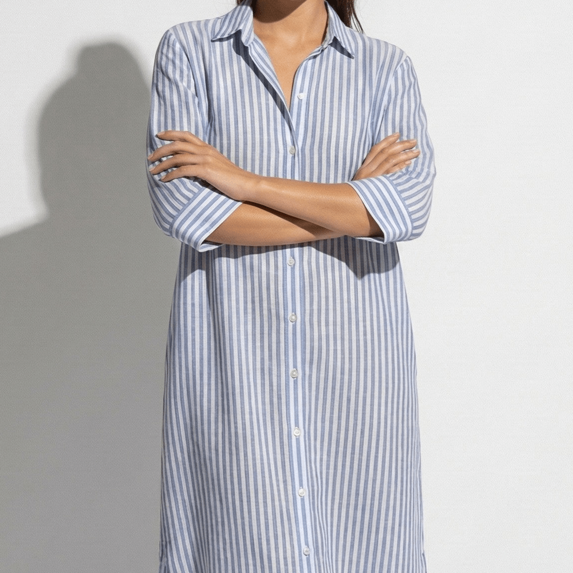 Zoe - Women's Striped Oversized Shirt Dress with Button Front - Dresses - Blue - Taylor & Bennett