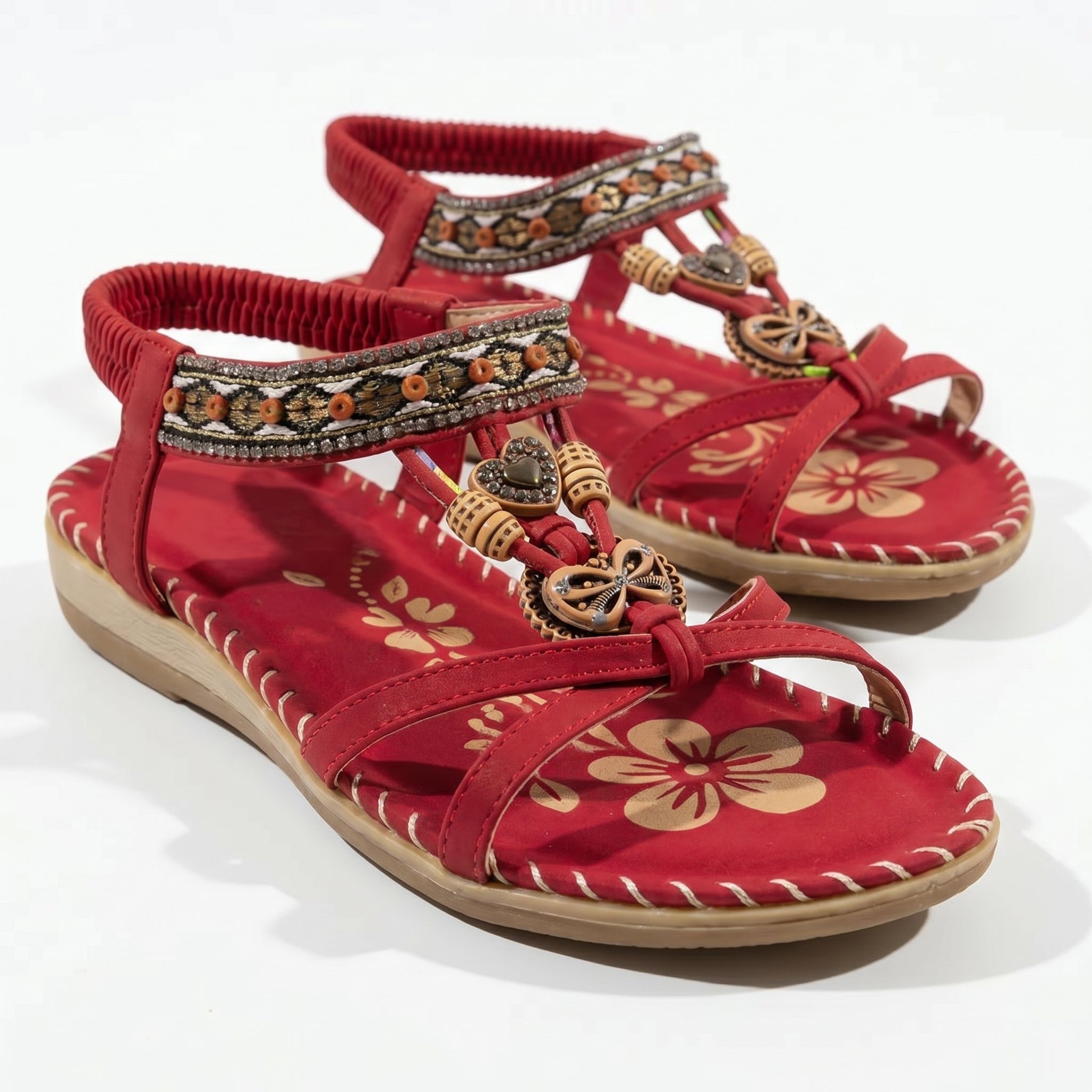 Zoe - Women's Summer Boho Flat Sandals - Sandals - Red - Taylor & Bennett